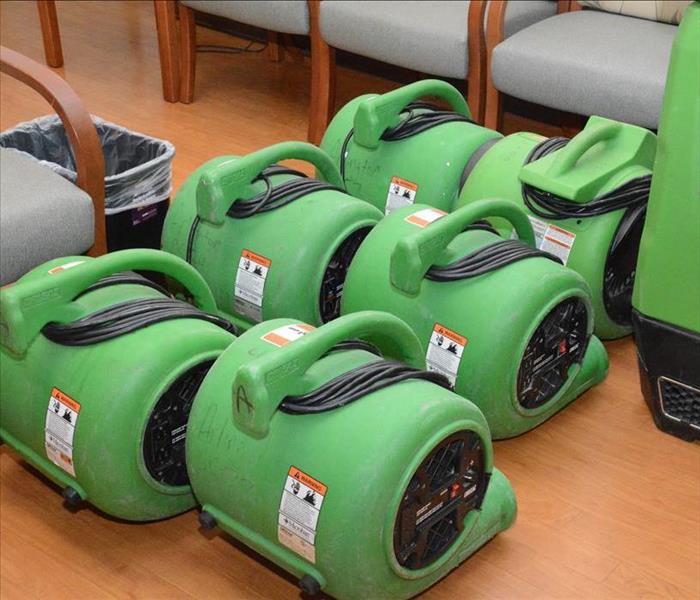 Air movers set up in a business.
